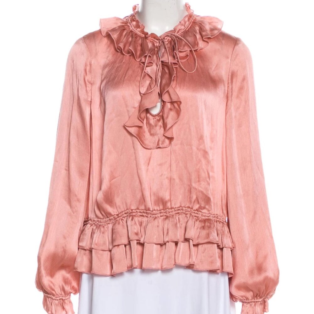 Ulla Johnson Maisie Silk Ruffle Blouse Rose Pink size 10